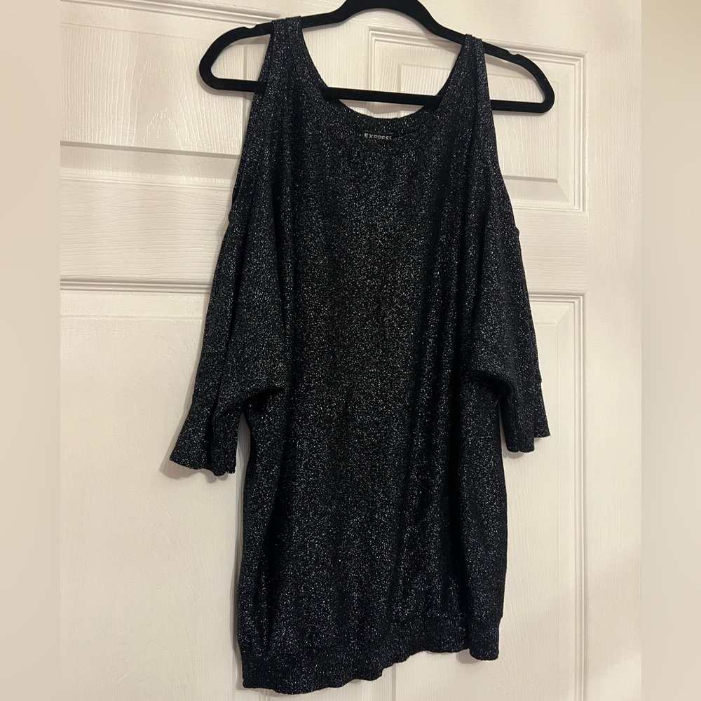 Express Glitter Cold Shoulder Top